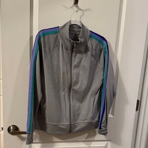 Gray Track Jacket with Blue and Green Stripes